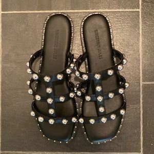 Sincerely Jules Black Strappy Sandals with Silver Balls